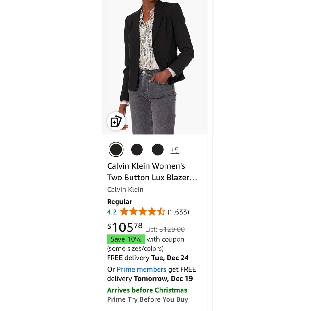 Calvin Klein Women's Two Button Lux Blazer, Medium, Black - Picture 7 of 8